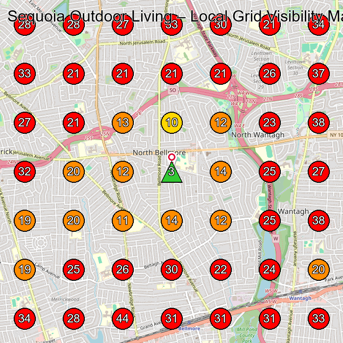 Sequoia Outdoor Living GeoGrid visibility map for Waterproofing Service in Merrick